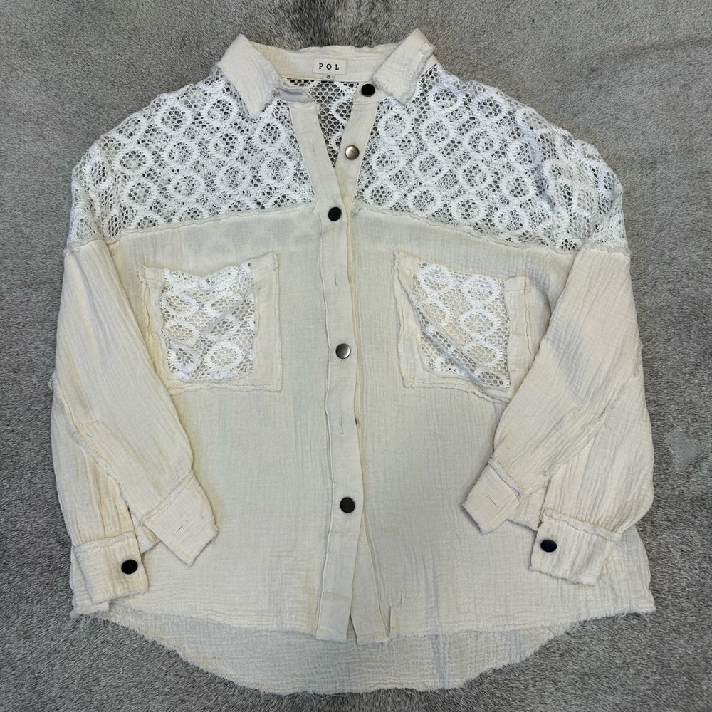 POL Ivory Lace Button-Up Blouse